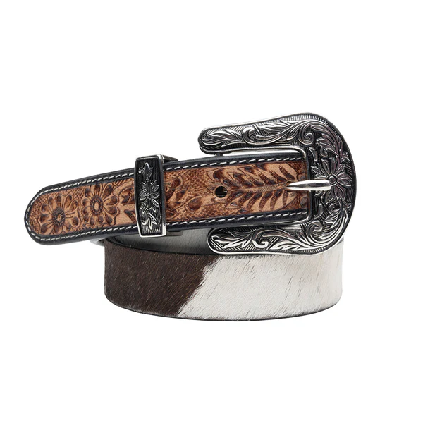 [MV8068] Women's Dream Belt Hair-on Hide Brown White