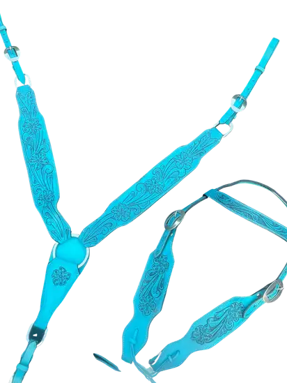 Premium Blue Leather Western Tack Set