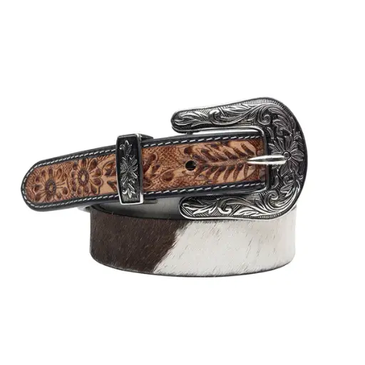 [MV8068] Women's Dream Belt Hair-on Hide Brown White